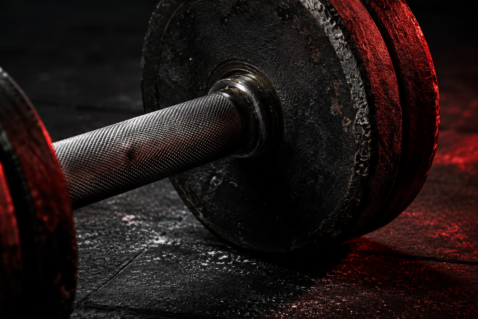 Editorial illustration of an iron dumbbell, steel grip and red side light